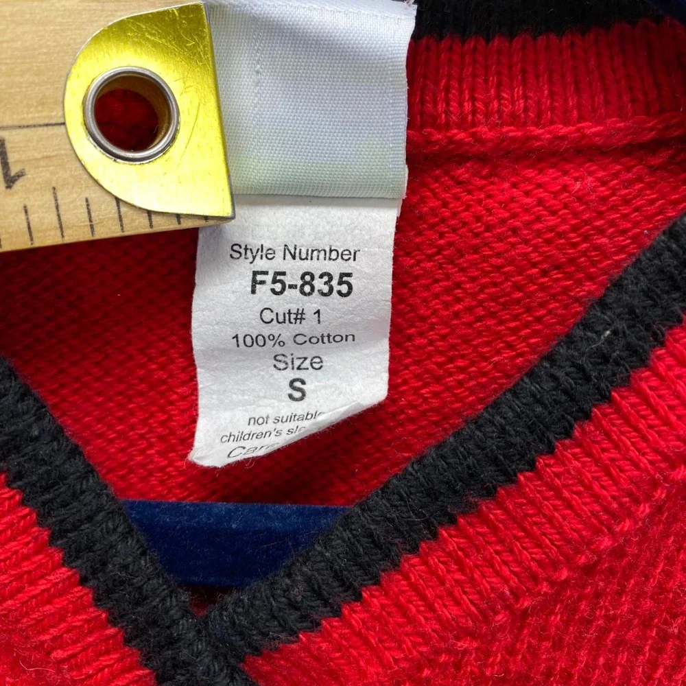 Chez Ami Bicycle Knit Sweater Vest Kids Size S Red Blue Colorblock V-Neck F5-835